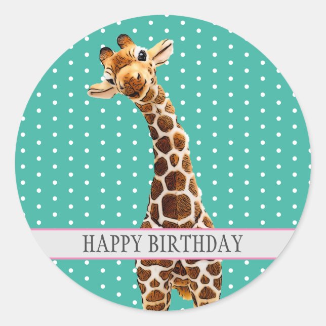 Adorable Giraffe Kid's Happy Birthday Animal Cute Classic Round Sticker (Front)