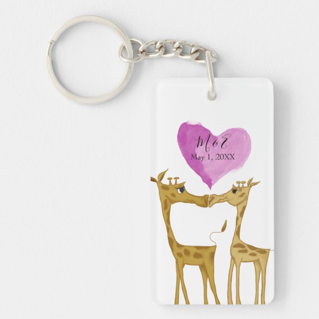 Adorable Giraffe Lovers  Keychain (Front)