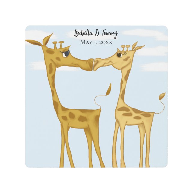 Adorable Giraffe Lovers  Metal Print (Front)