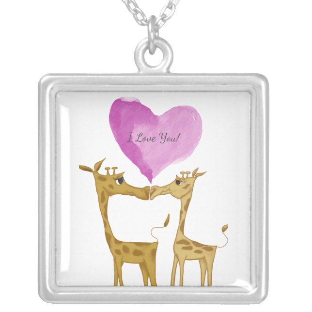 Adorable Giraffe Lovers  Silver Plated Necklace (Front)
