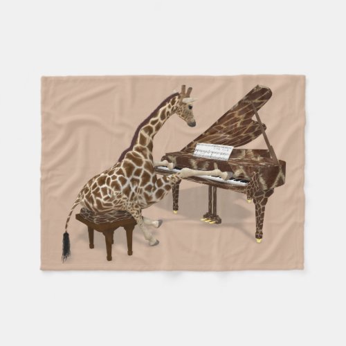 Adorable Giraffe Playing Silent Night Fleece Blanket