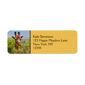 Adorable Giraffe Poking His Head Above The Trees Label