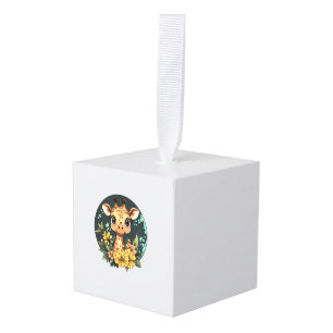 Adorable Giraffe Surrounded By Flowers  _3 Cube Ornament