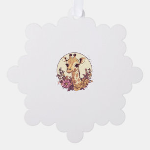 Adorable Giraffe Surrounded By Flowers _5 Ornament Card