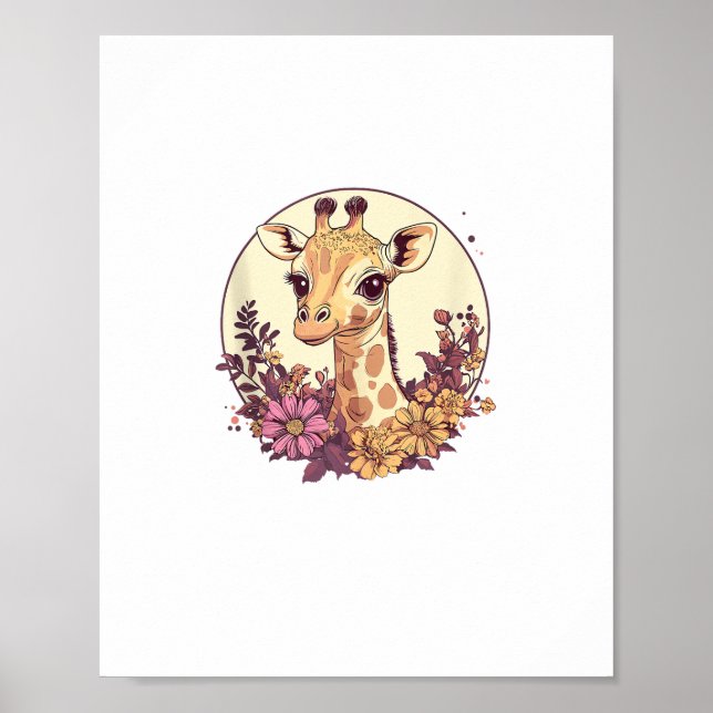 Adorable Giraffe Surrounded By Flowers _7 Poster (Front)