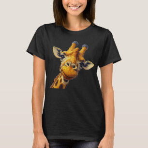 Adorable Giraffe T-Shirt Oil Painting Style