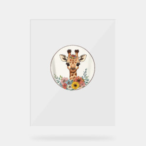 Adorable Giraffe With Flowers  Acrylic Sign
