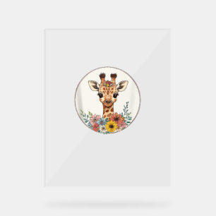 Adorable Giraffe With Flowers  Acrylic Sign