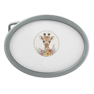 Adorable Giraffe With Flowers Belt Buckle