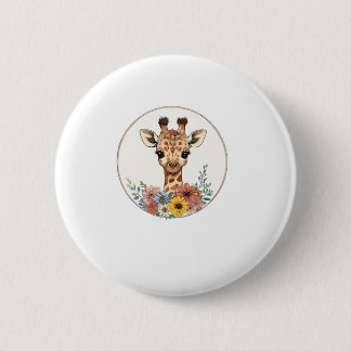 Adorable Giraffe With Flowers   Button