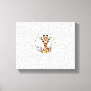 Adorable Giraffe With Flowers Canvas Print