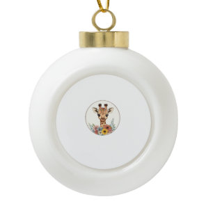 Adorable Giraffe With Flowers   Ceramic Ball Christmas Ornament