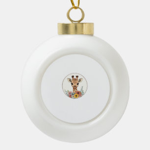 Adorable Giraffe With Flowers Ceramic Ball Christmas Ornament