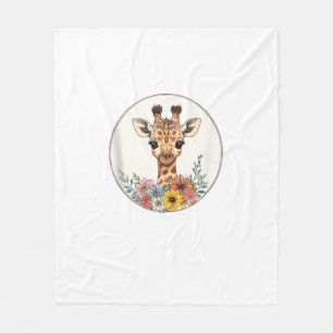 Adorable Giraffe With Flowers Fleece Blanket