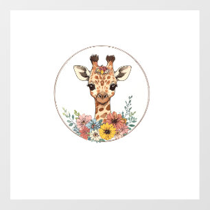 Adorable Giraffe With Flowers Floor Decals