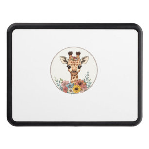 Adorable Giraffe With Flowers Hitch Cover
