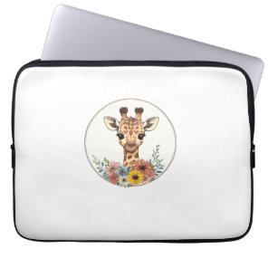 Adorable Giraffe With Flowers   Laptop Sleeve