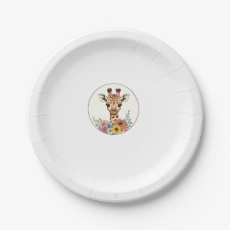 Adorable Giraffe With Flowers   Paper Plates