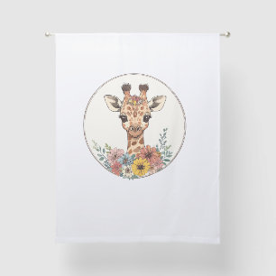 Adorable Giraffe With Flowers Sheer Curtains