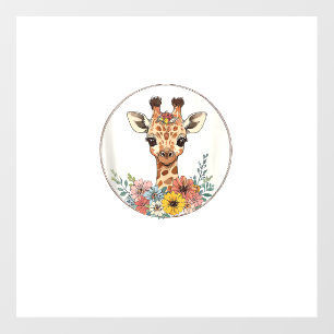 Adorable Giraffe With Flowers Wall Decal