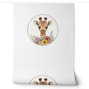 Adorable Giraffe With Flowers   Wallpaper