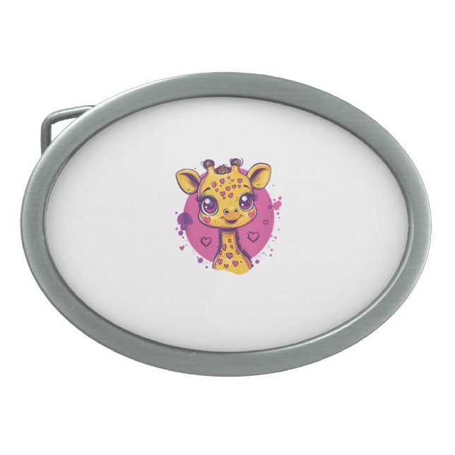 Adorable Giraffe With Hearts Cartoon Love  Belt Buckle (Front)