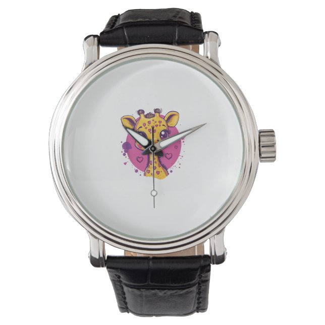 Adorable Giraffe With Hearts Cartoon Love  Watch (Front)