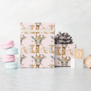 Adorable Giraffes Baby Shower Birthday Wrapping Paper