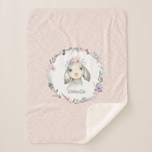 Adorable Girl Baby Lamb with Childs Name Sherpa Blanket