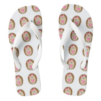 Adorable Girl Cartoon Hedgehog Hugging A Heart Flip Flops by Egg_Tooth at Zazzle