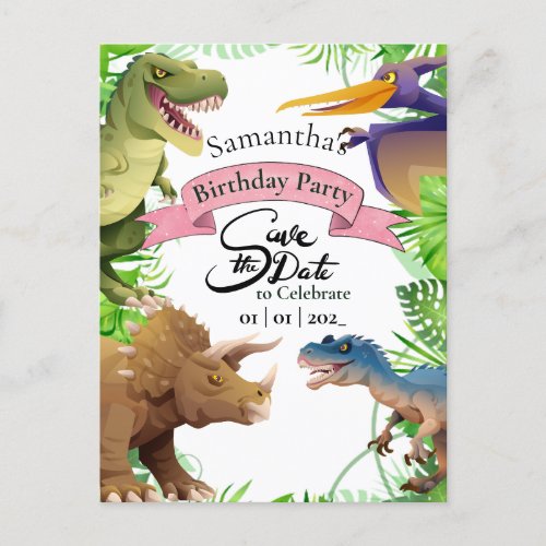 Adorable Girl Dinosaur Birthday Invite