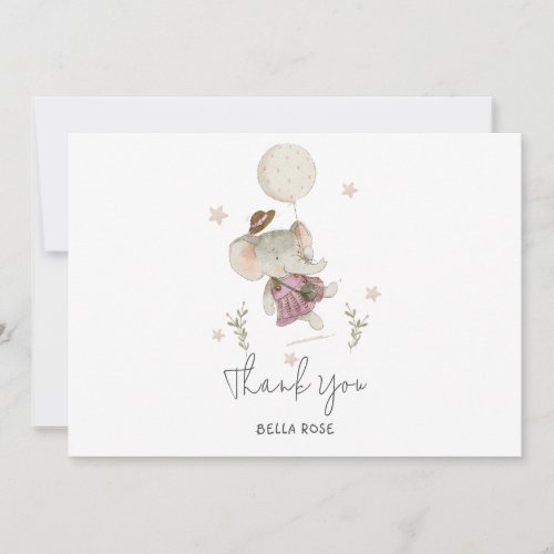 Adorable Girl Elephant Botanical Boho Baby Shower Thank You Card