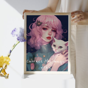 Adorable Girl Embracing her Beloved Cat Photo Print