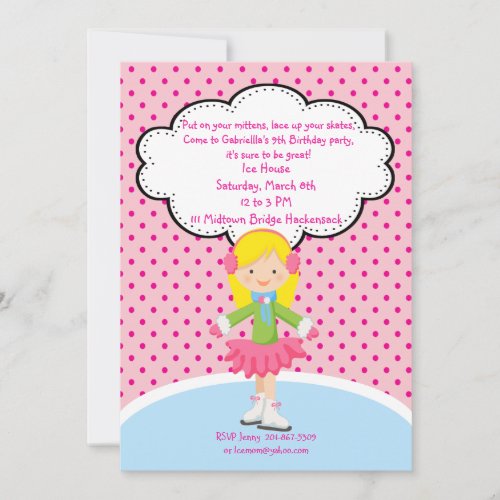 Adorable Girl Ice Skating Birthday Invitation