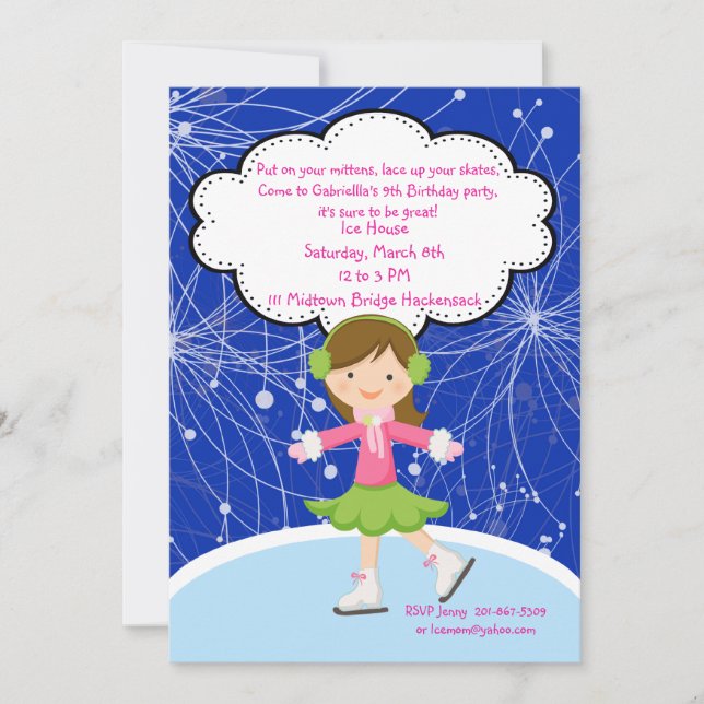 Adorable Girl Ice Skating Birthday Invitation (Front)