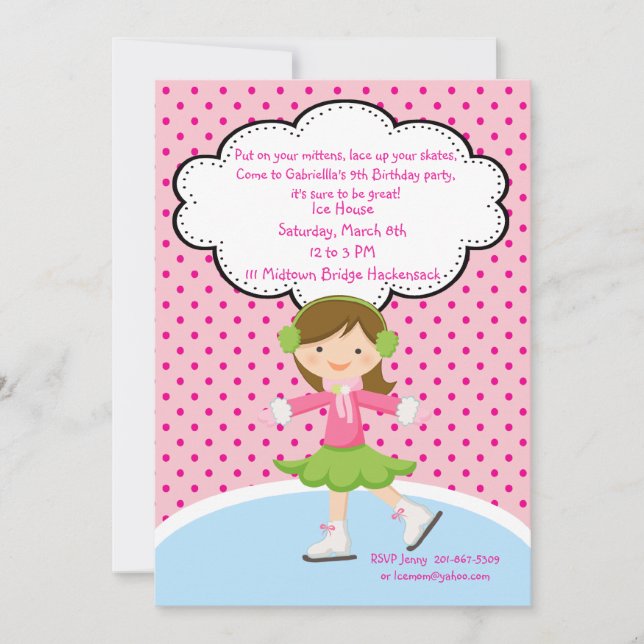 Adorable Girl Ice Skating Birthday Invitation (Front)