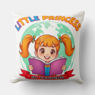 Adorable Girl Reading a Book Throw Pillow