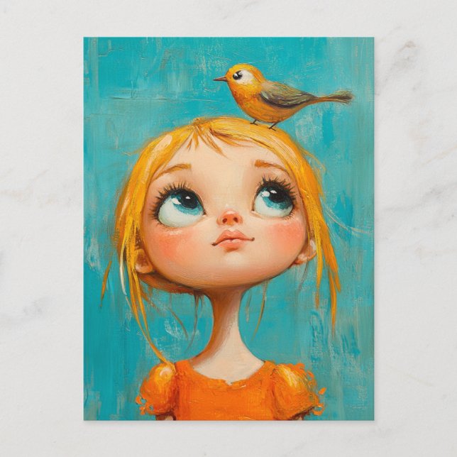 Adorable Girl With a Bird on Her Head Postcard (Front)