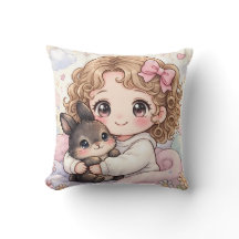 Adorable Girl with her Kawaii Bunny