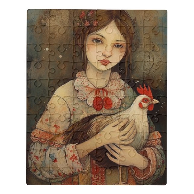Adorable Girl with Her Pet Chicken Jigsaw Puzzle (Puzzle Vertical)