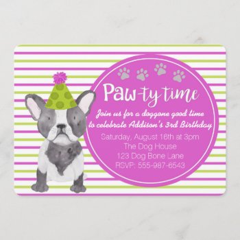 Adorable Girl's Dog Puppy Birthday Invitation by brookechanel at Zazzle