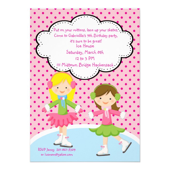 Adorable Girls Ice Skating Birthday Invitation