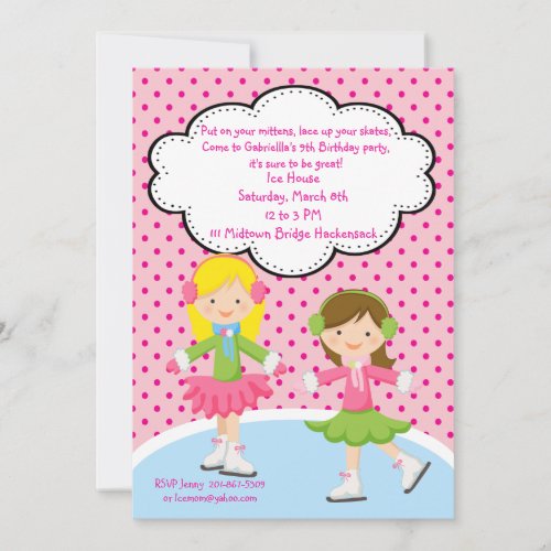 Adorable Girls Ice Skating Birthday Invitation