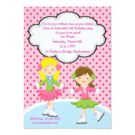 Adorable Girls Ice Skating Birthday Invitation | Zazzle