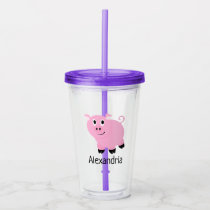 Adorable Girls Pink Pig Personalized Kids Acrylic Tumbler