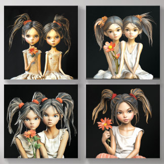 Adorable Girls With Flower Acrylic Photo Tile