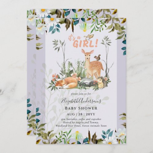 Adorable GIRLS Woodland Deer Baby Shower Lilac Invitation