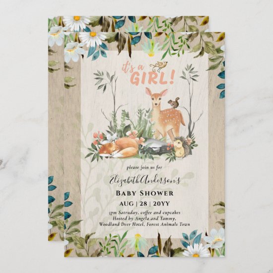 Adorable GIRLS Woodland Deer Baby Shower Rustic In Invitation