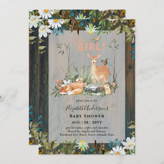 Adorable GIRLS Woodland Deer Baby Shower Rustic In Invitation