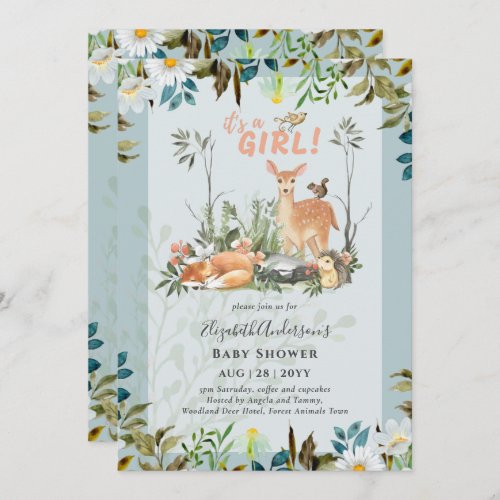 Adorable GIRLS Woodland Deer Baby Shower Sage Invi Invitation